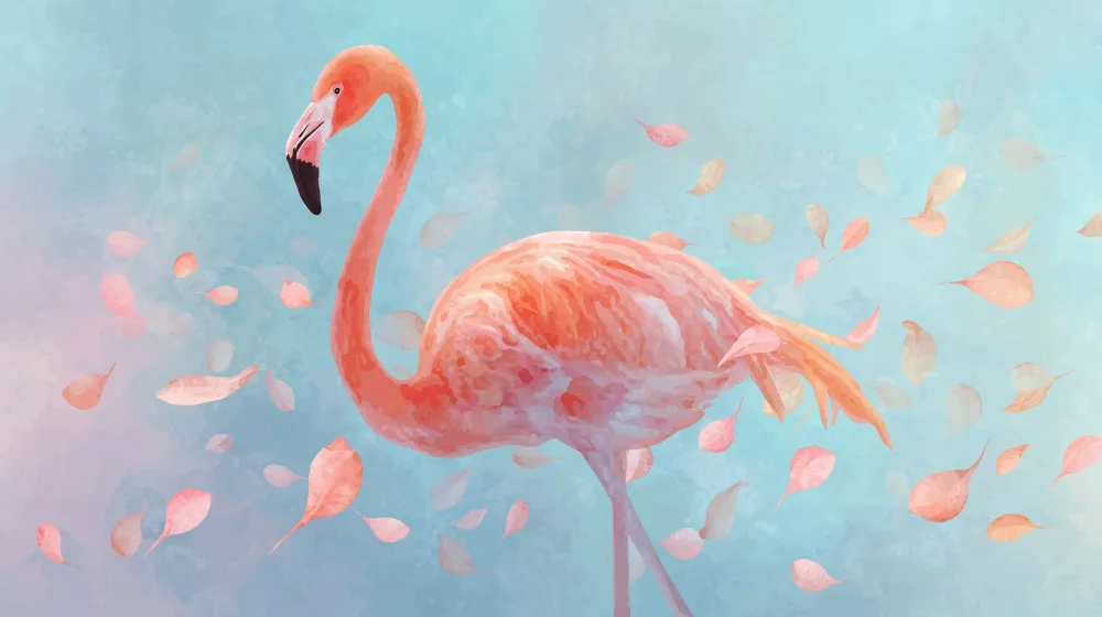 Lastenhuoneen tapetti | Flamingo ja herkät lehdet