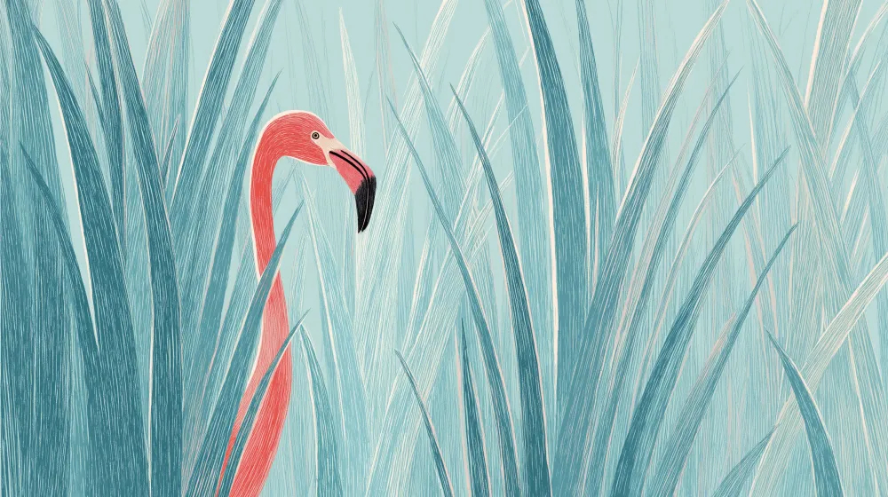 Lastenhuoneen tapetti | Flamingo ruusun keskellä ruohikossa