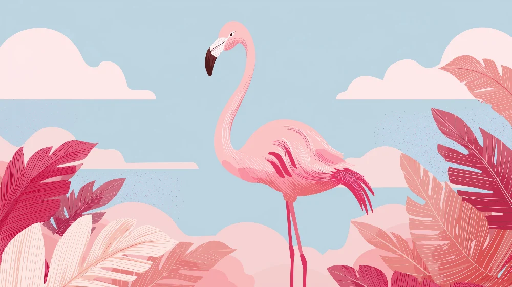 Lastenhuoneen tapetti | Flamingo ja trooppinen lehtikuvio