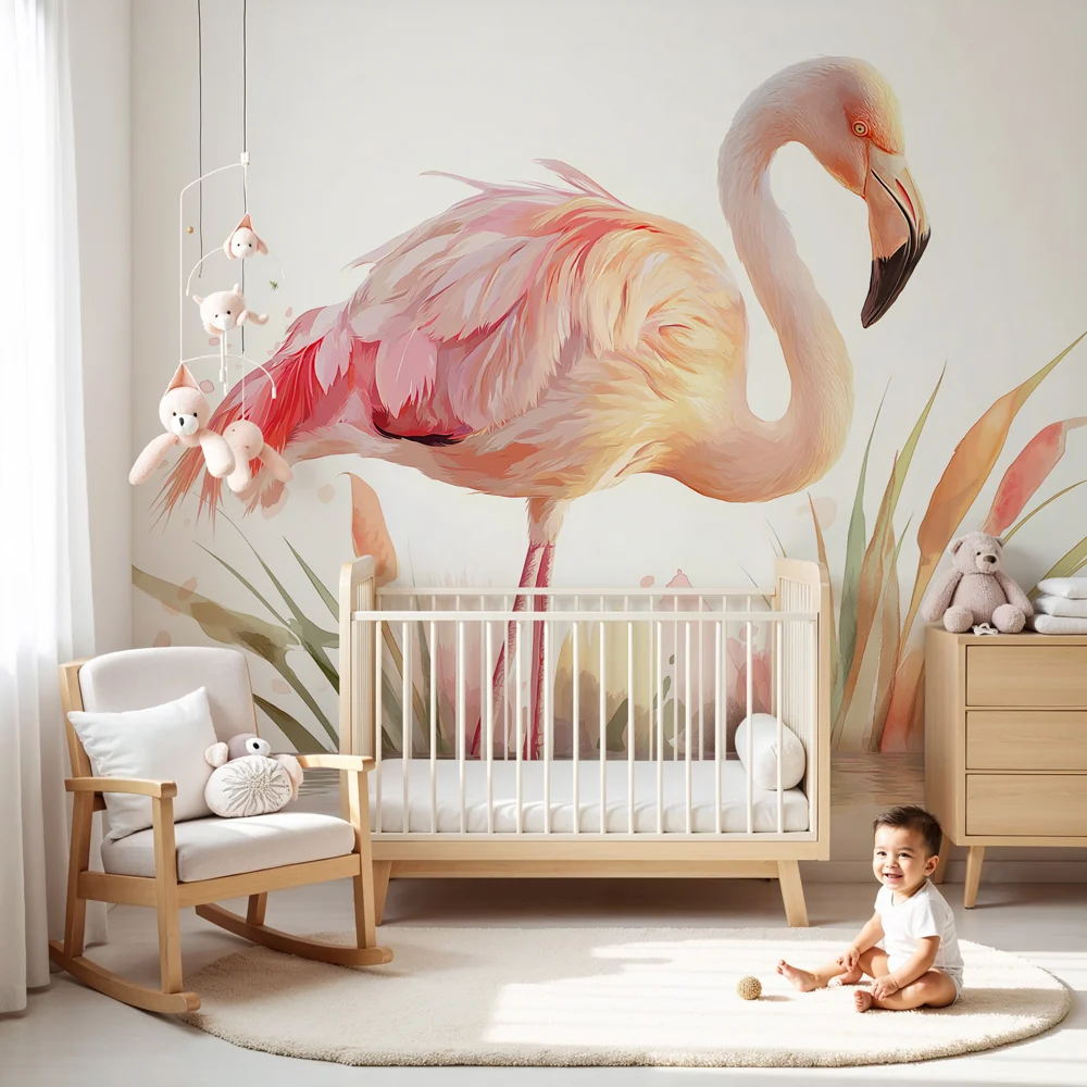 Lastenhuoneen tapetti | Flamingo ja vesiluonto