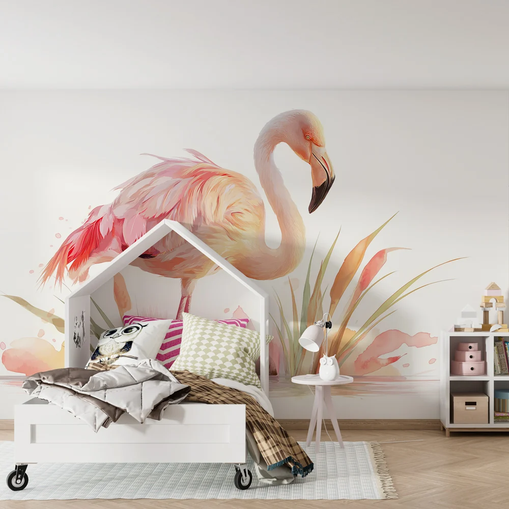 Lastenhuoneen tapetti | Flamingo ja vesiluonto