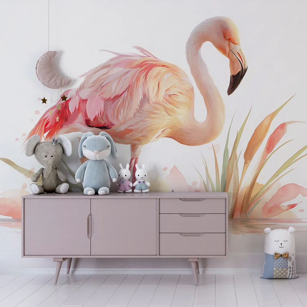 Lastenhuoneen tapetti | Flamingo ja vesiluonto