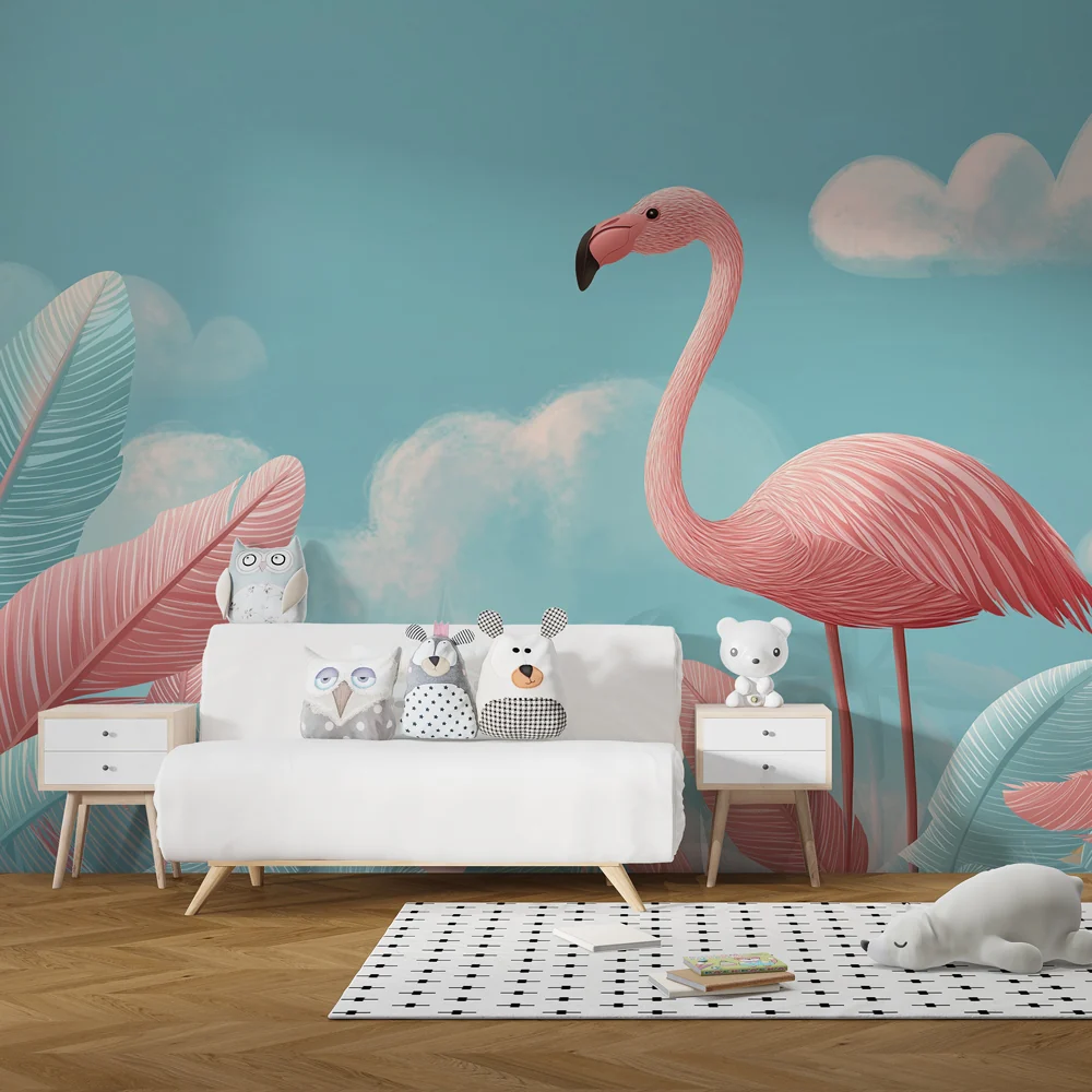 Lastenhuoneen tapetti | Flamingot ja trooppiset lehdet