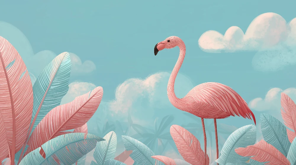 Lastenhuoneen tapetti | Flamingot ja trooppiset lehdet