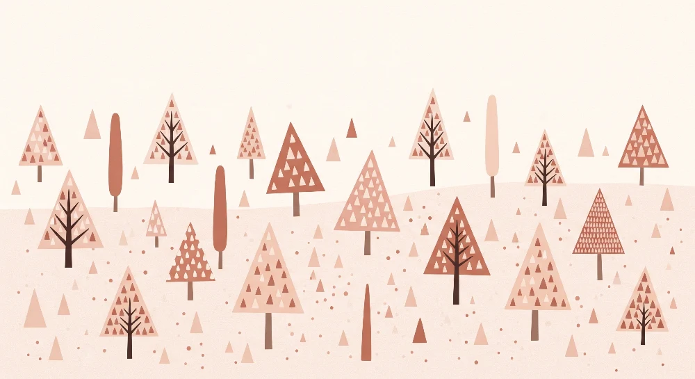 Lastenhuoneen tapetti | Geometrinen metsä vaaleanpunaisilla ja beigeillä sävyillä