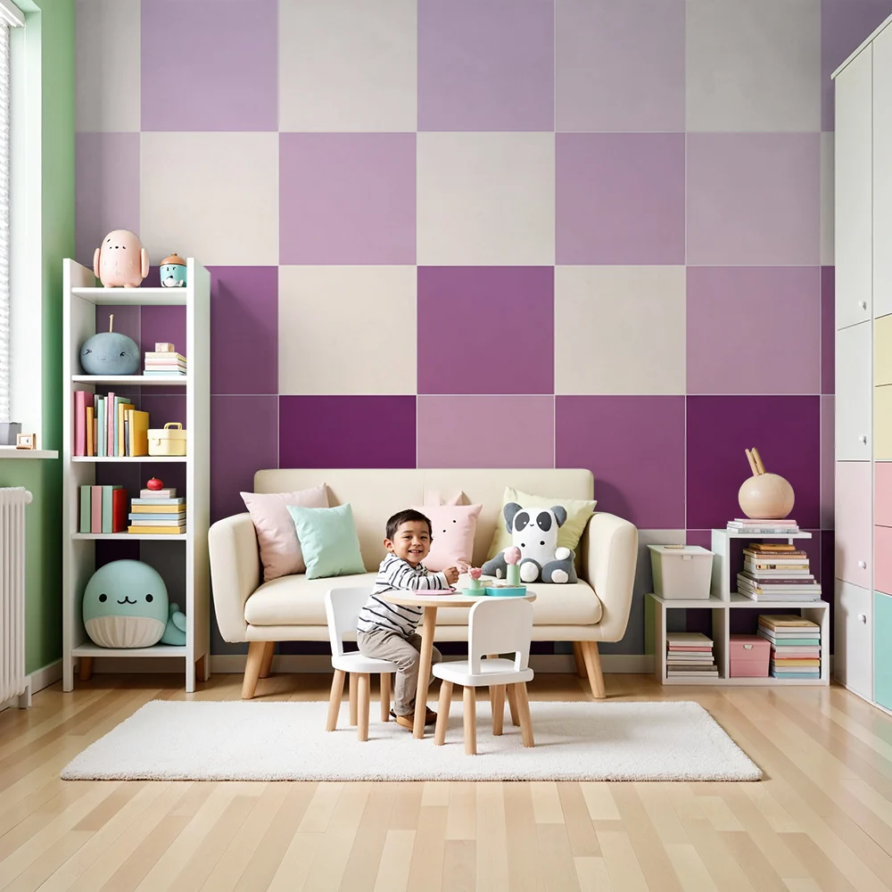 Lastenhuoneen tapetti | Geometriset kuviot violetin sävyissä