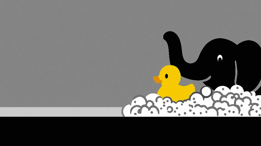 Lastenhuoneen tapetti | Hauska elefantti ja kumiankka vaahtokylvyssä