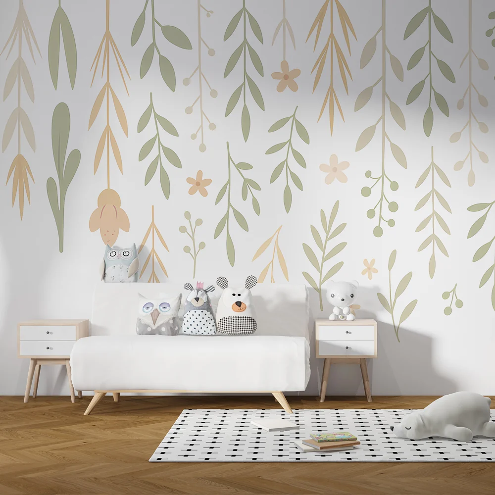 Lastenhuoneen tapetti | Hienojen lehtikuvioiden kuvioita