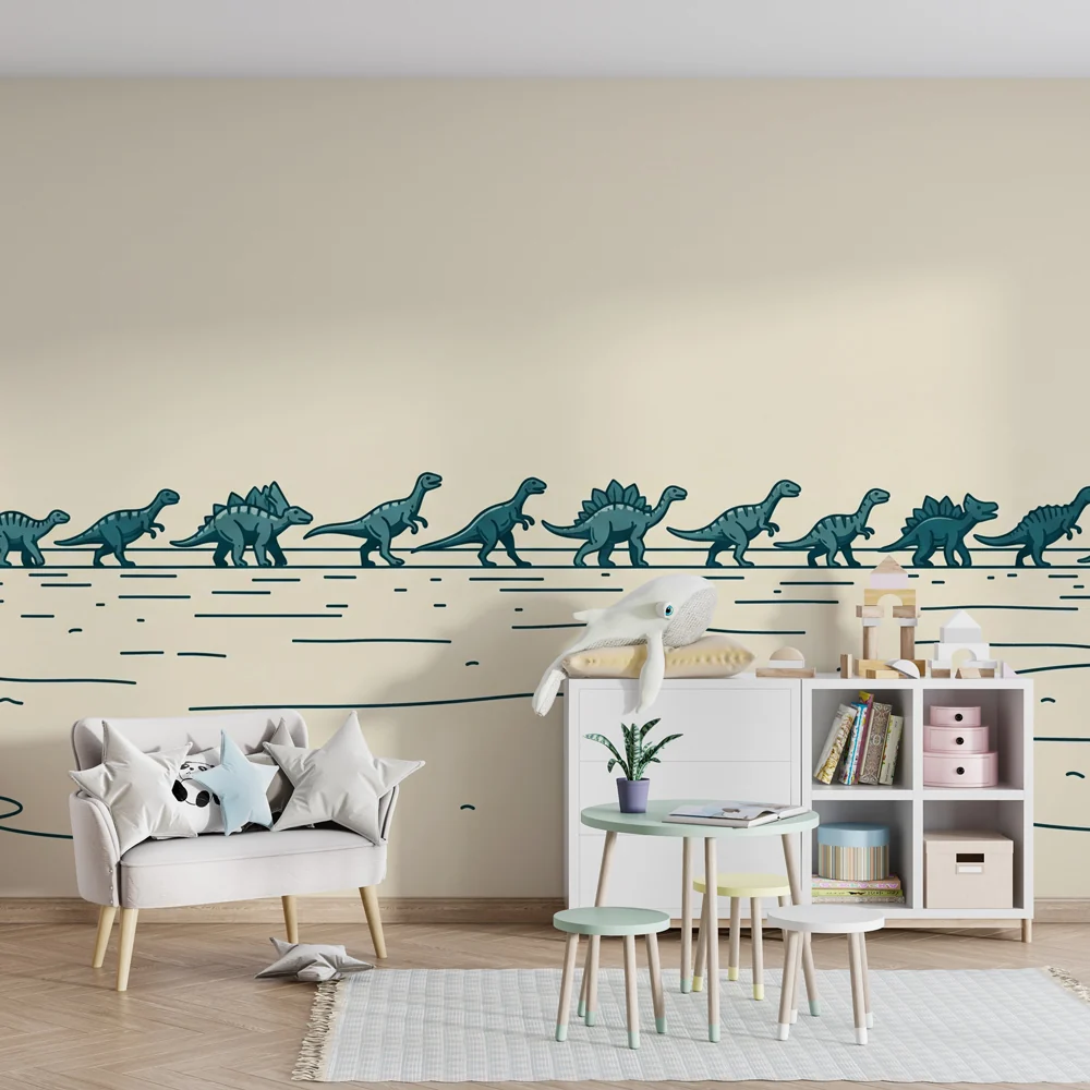 Lastenhuoneen tapetti | Iloinen dinosaurusten paraati