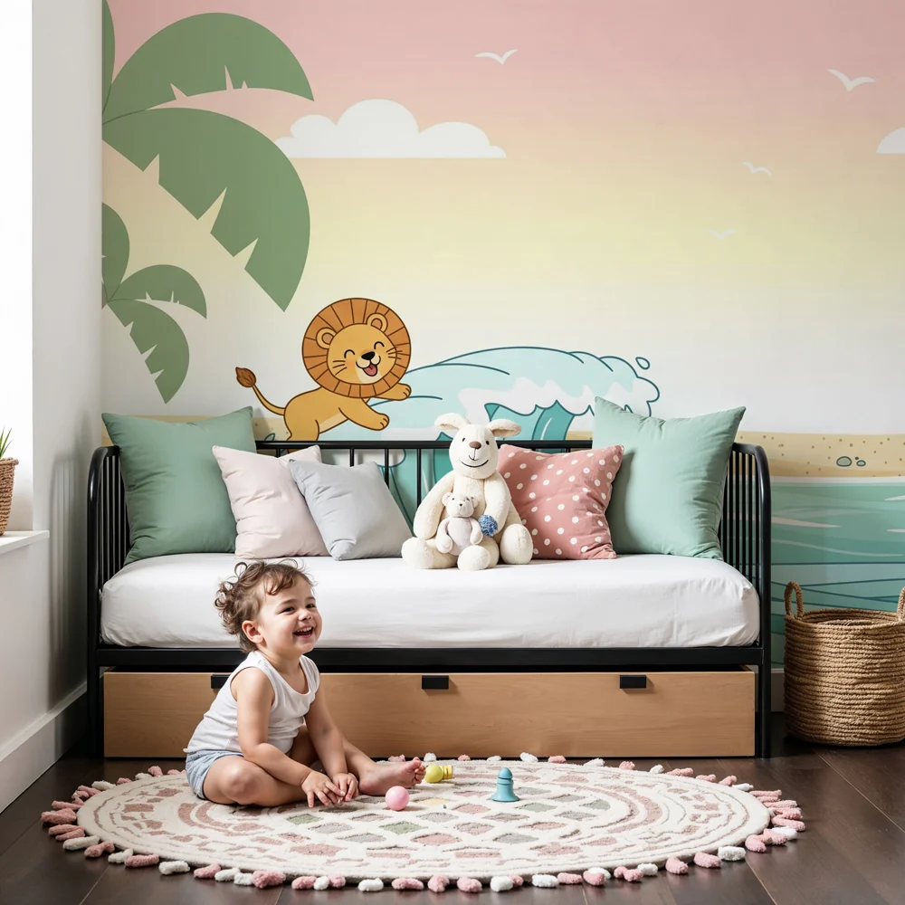 Lastenhuoneen tapetti | Iloinen leijona aallolla