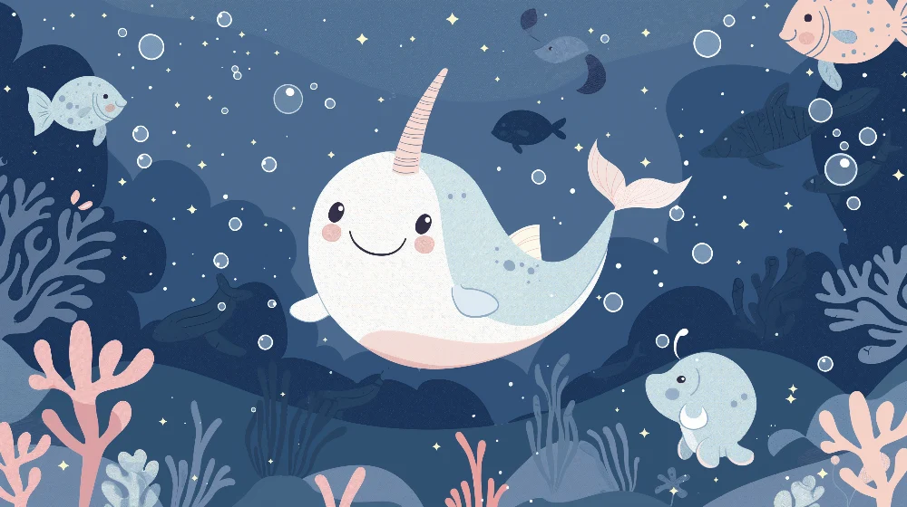 Lastenhuoneen tapetti | Iloinen narvai ja meren ystävät lumoavassa valtameressä