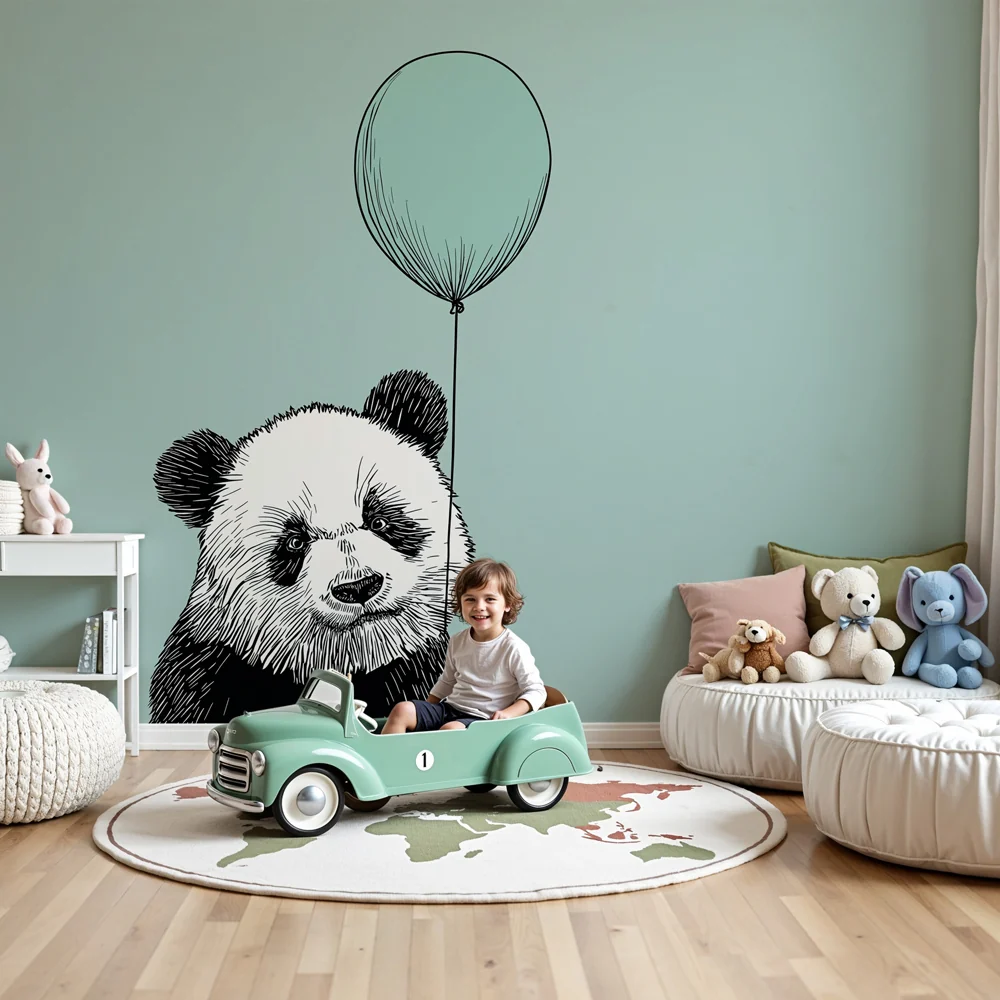 Lastenhuoneen tapetti | Iloinen panda ilmapallolla
