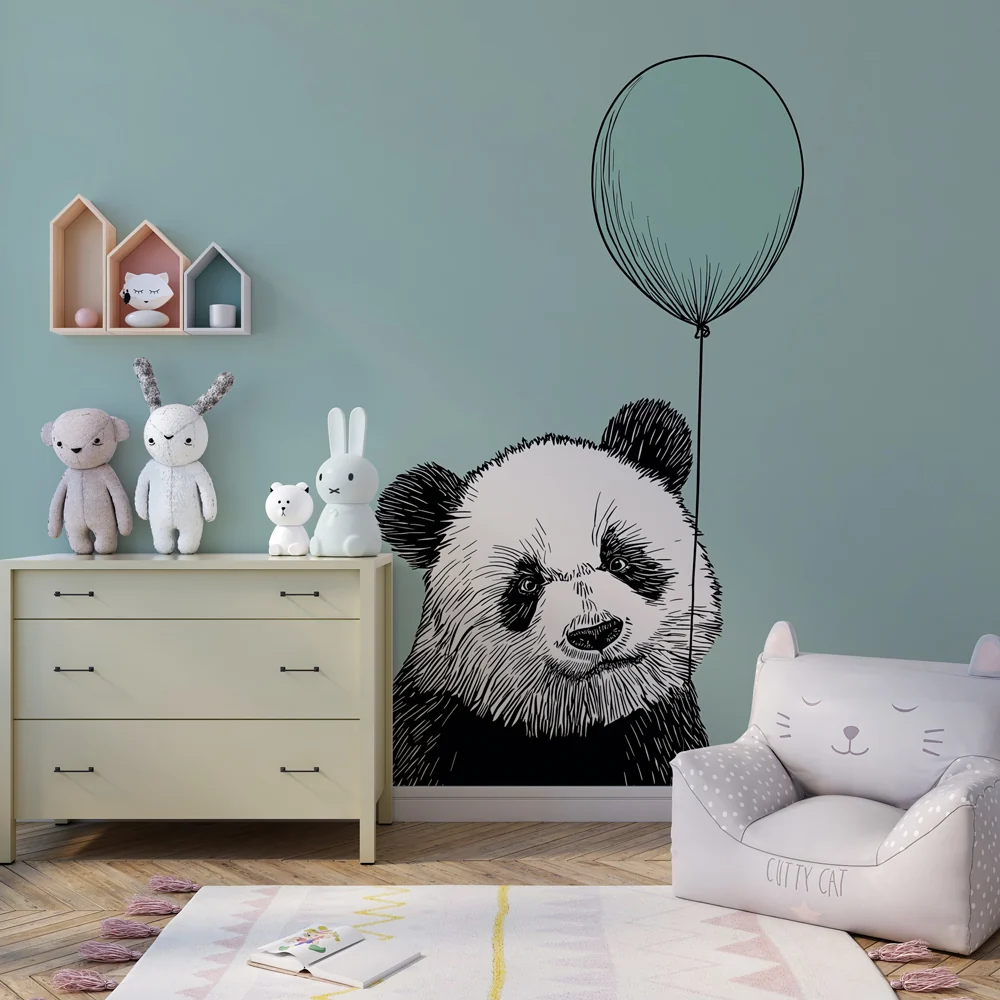 Lastenhuoneen tapetti | Iloinen panda ilmapallolla