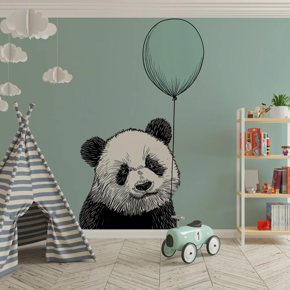 Lastenhuoneen tapetti | Iloinen panda ilmapallolla