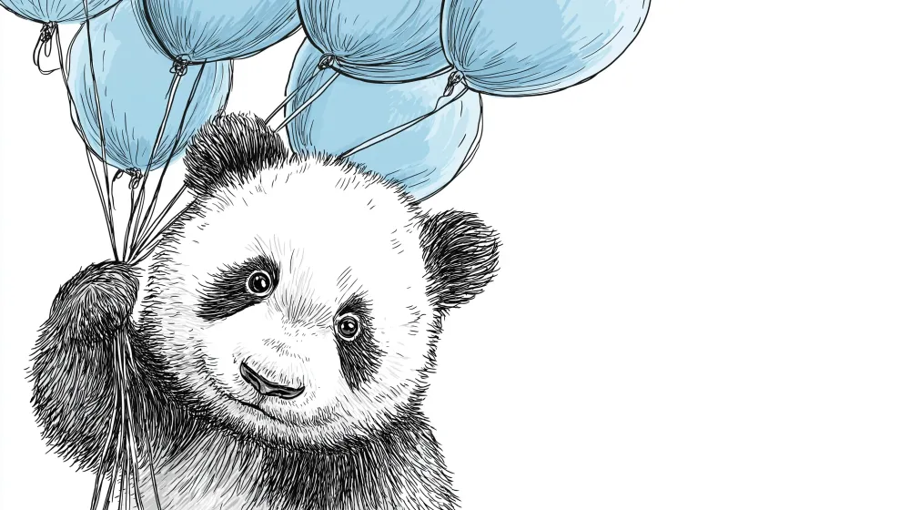 Lastenhuoneen tapetti | Iloinen panda sinisillä ilmapalloilla