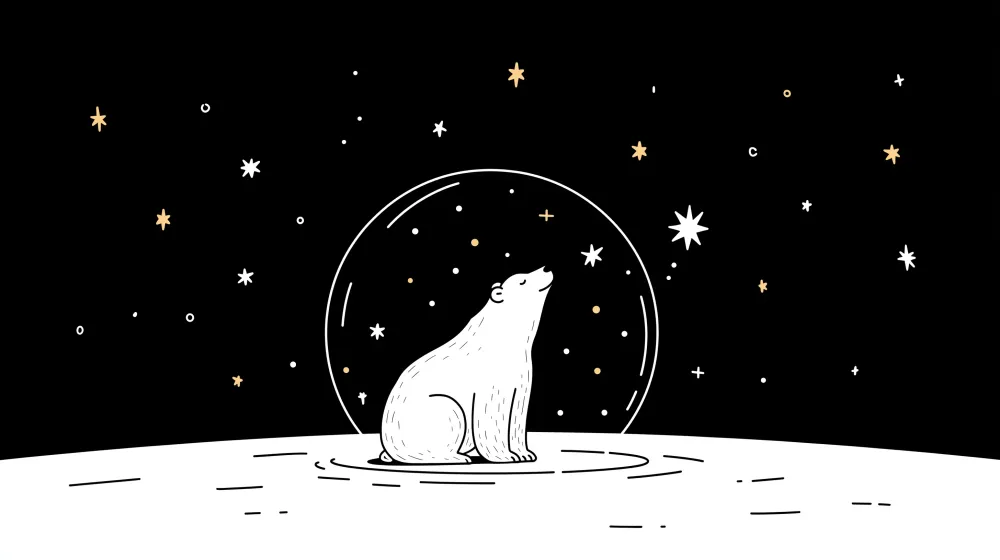 Lastenhuoneen tapetti | Jääkarhu tähtien alla yöllisessä universumissa