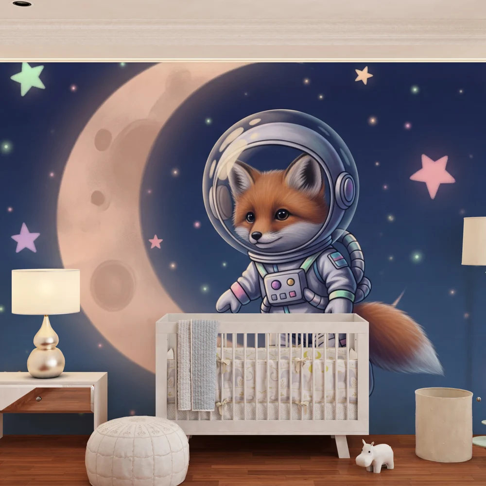 Lastenhuoneen tapetti | Kettu astronaatti ja tähdet