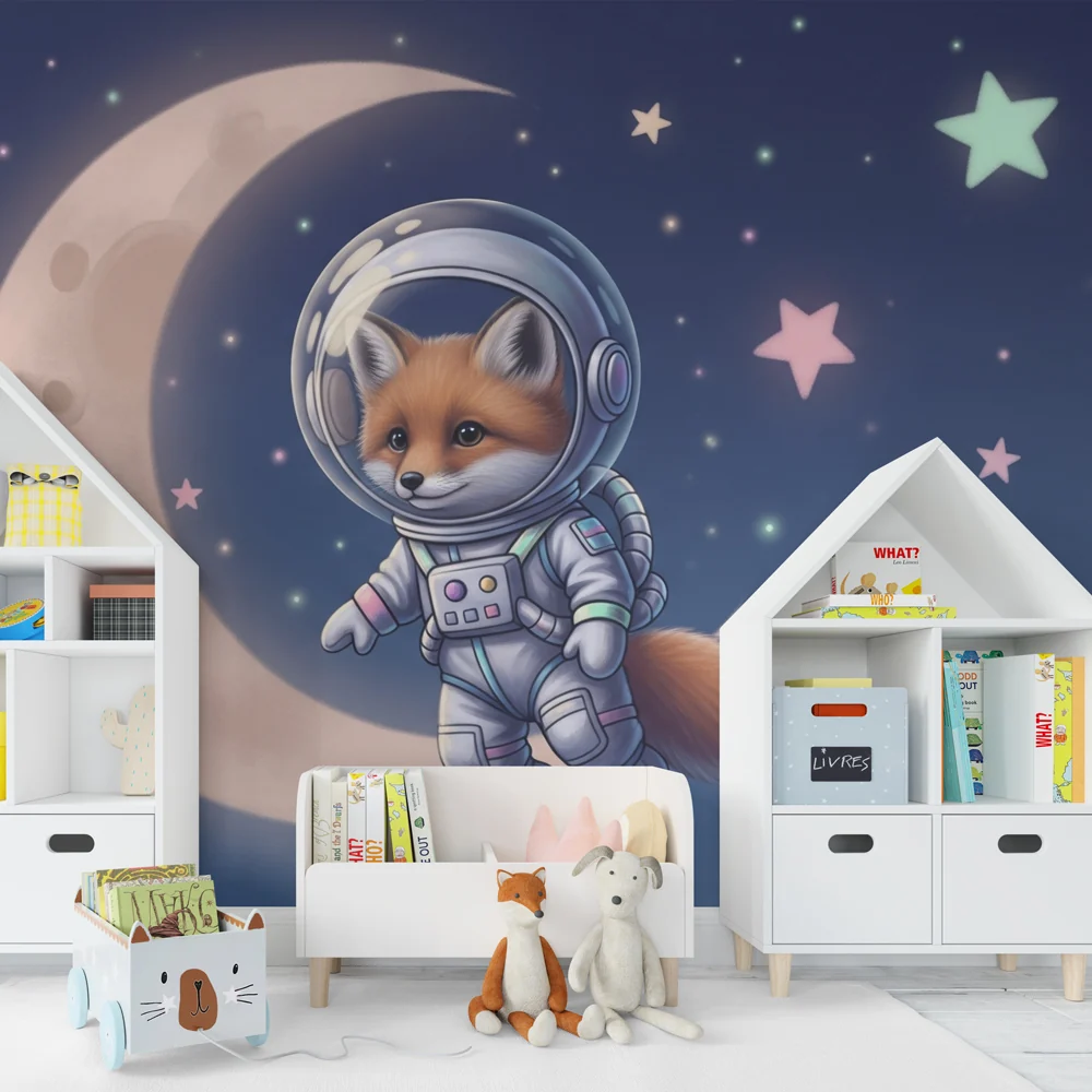 Lastenhuoneen tapetti | Kettu astronaatti ja tähdet