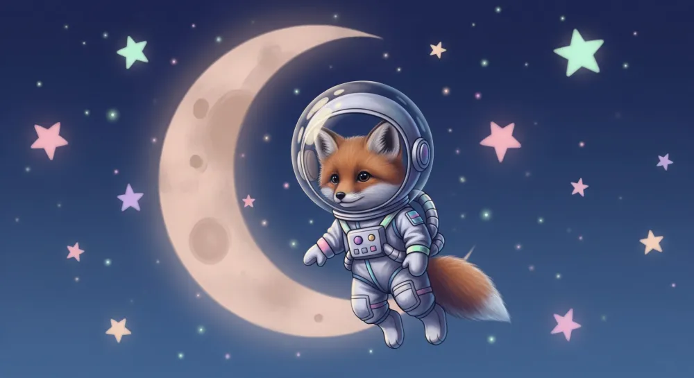 Lastenhuoneen tapetti | Kettu astronaatti ja tähdet