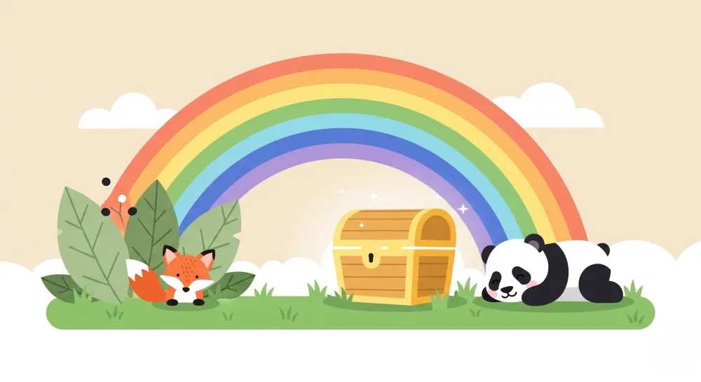 Lastenhuoneen tapetti | Kettu, panda ja sateenkaari