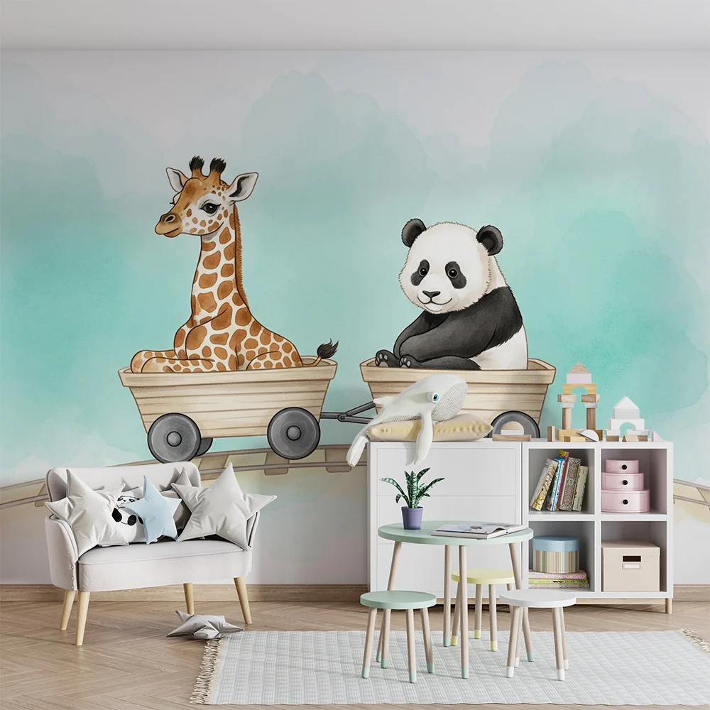 Lastenhuoneen tapetti | Kirahvi ja panda seikkailussa