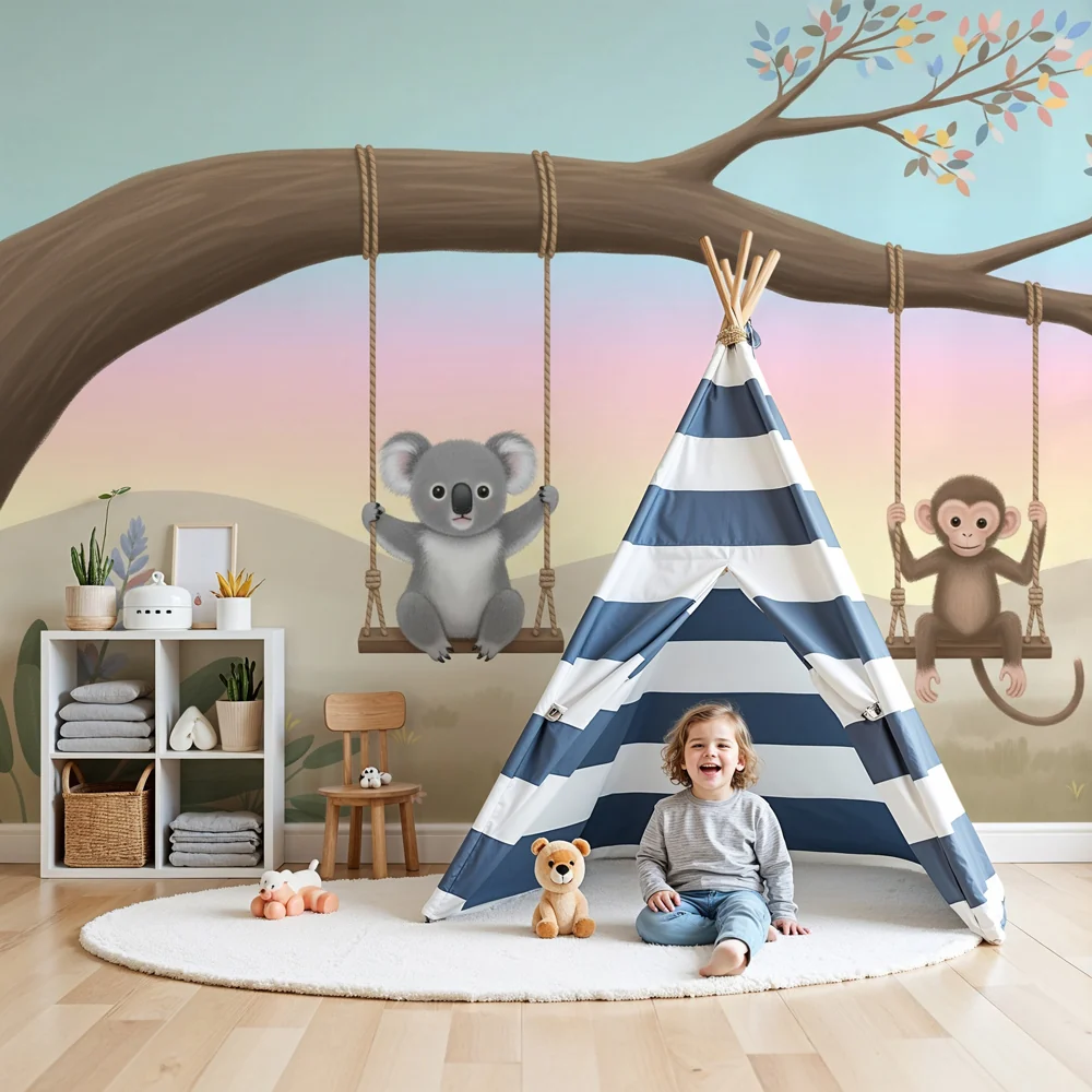 Lastenhuoneen tapetti | Koala ja apina keinuvat