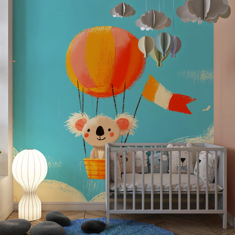 Lastenhuoneen tapetti | Koala ilmapallolentokoneessa