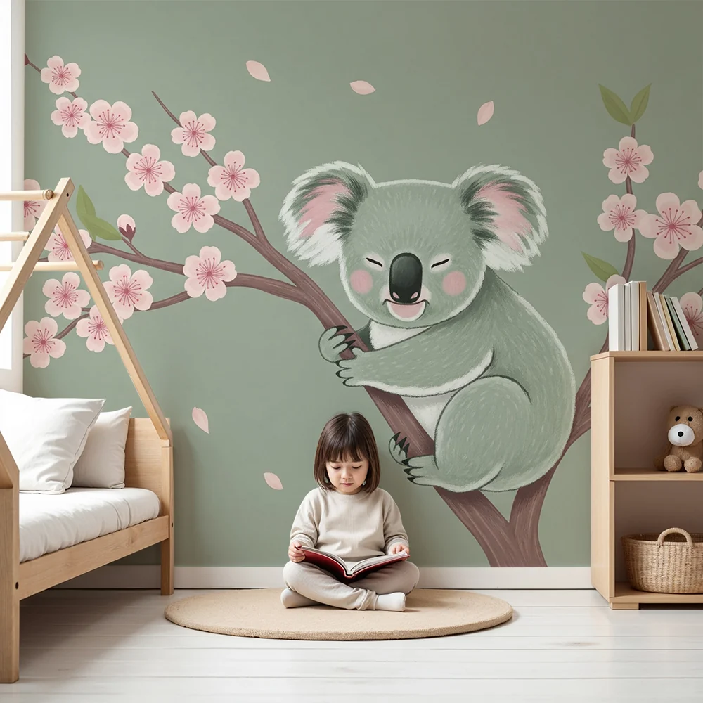 Lastenhuoneen tapetti | Söpö koala kirsikkapuun oksalla