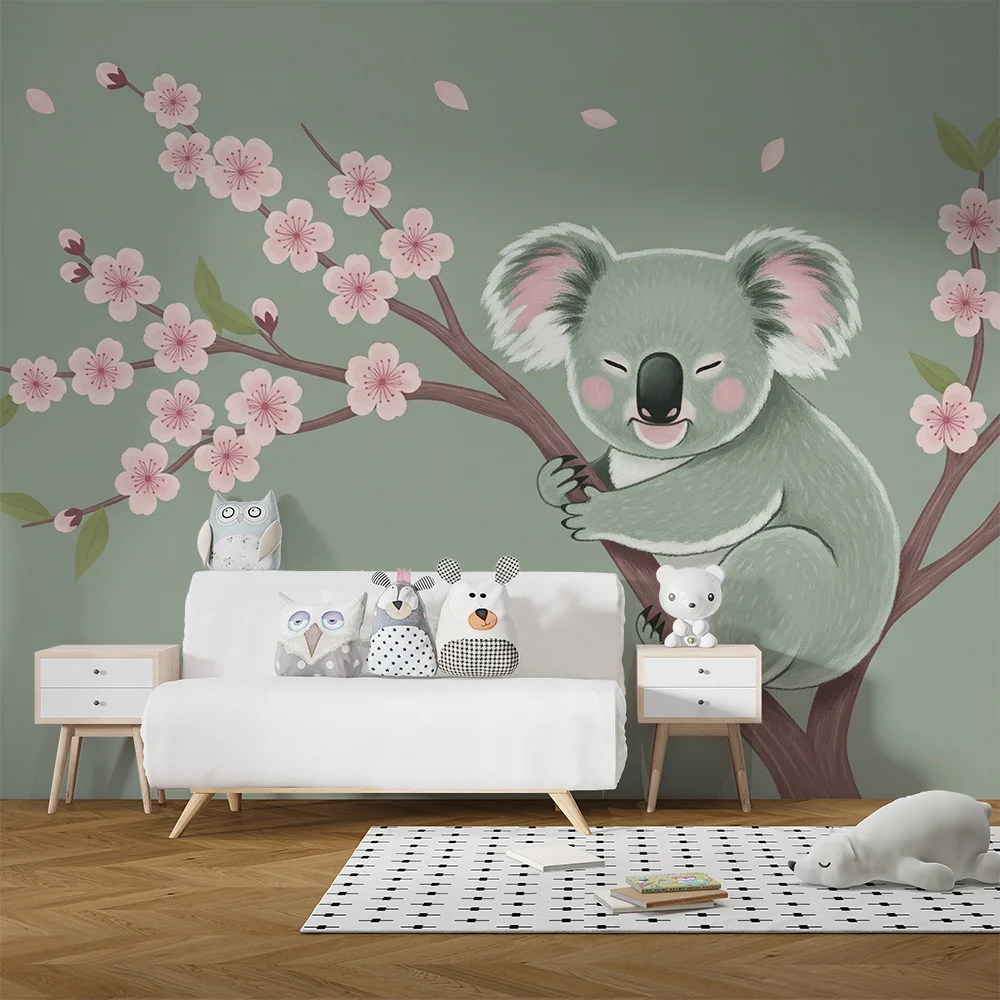 Lastenhuoneen tapetti | Söpö koala kirsikkapuun oksalla