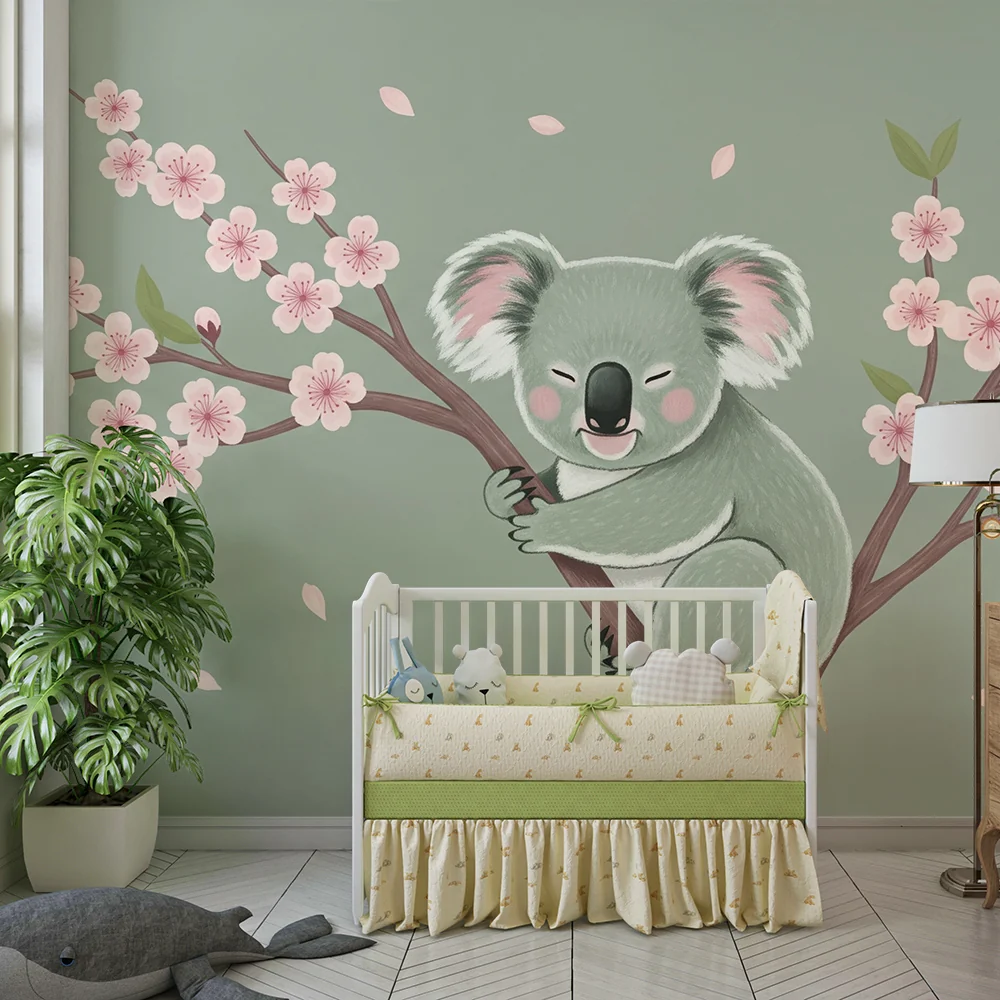 Lastenhuoneen tapetti | Söpö koala kirsikkapuun oksalla