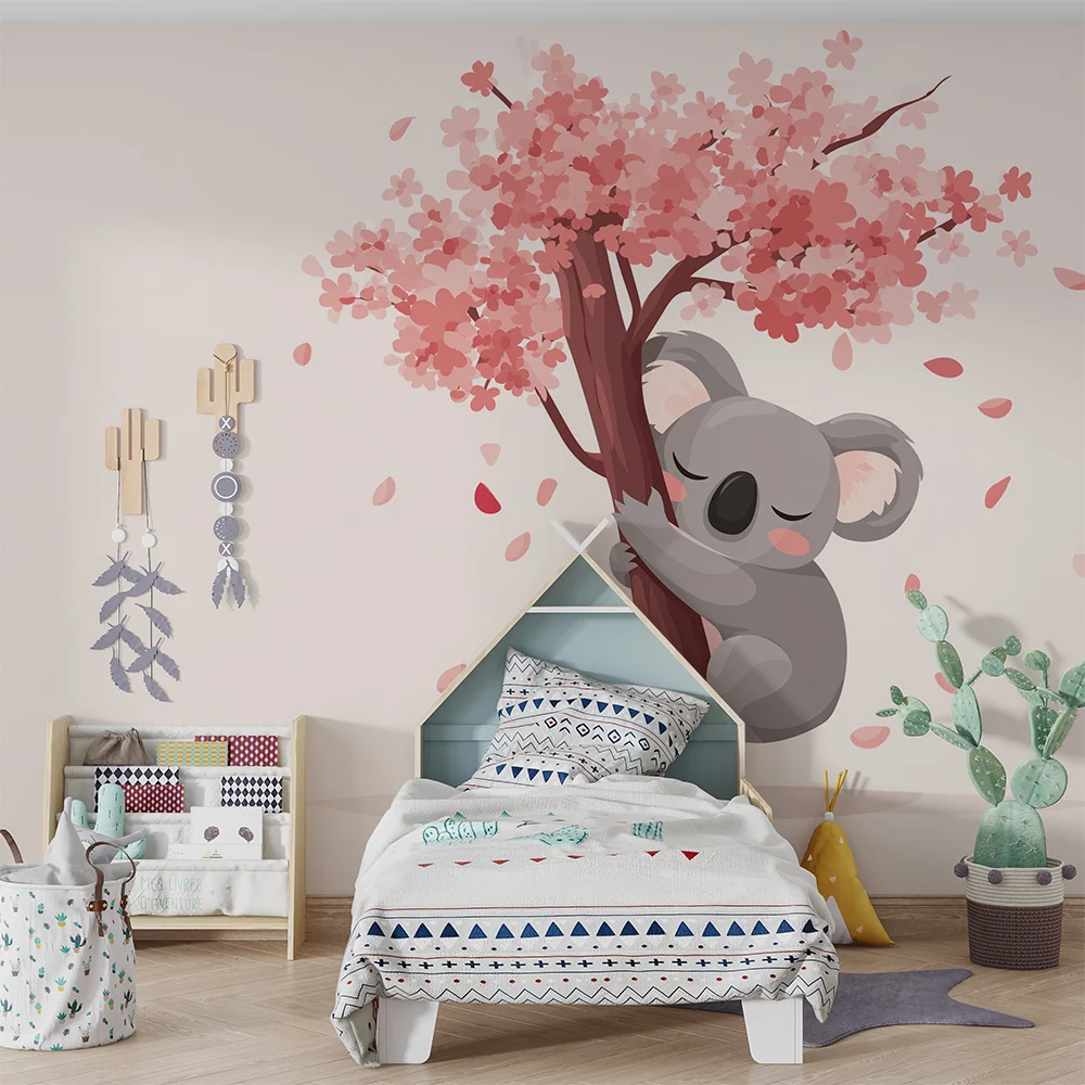Lastenhuoneen tapetti | Söpö koala ja kukkiva kirsikkapuu