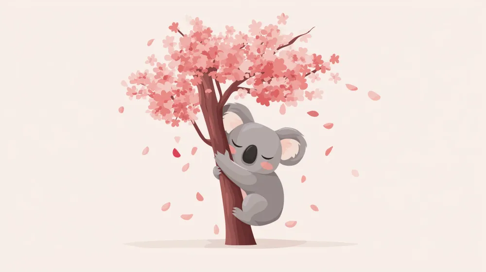 Lastenhuoneen tapetti | Söpö koala ja kukkiva kirsikkapuu