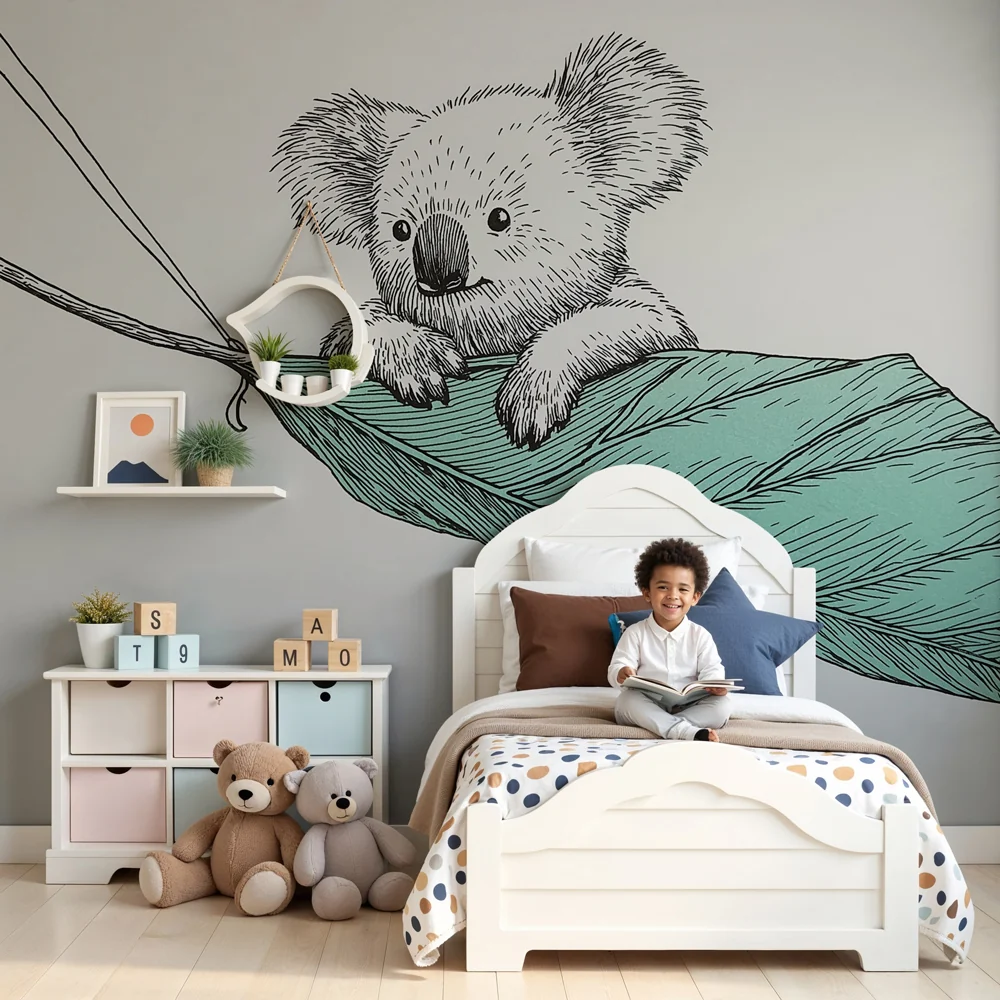 Lastenhuoneen tapetti | Söpö koala lehdellä