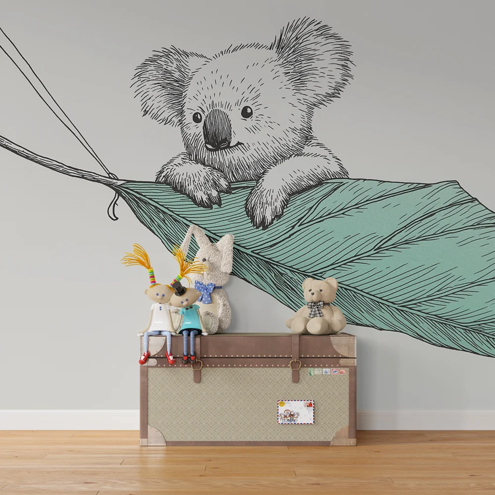 Lastenhuoneen tapetti | Söpö koala lehdellä