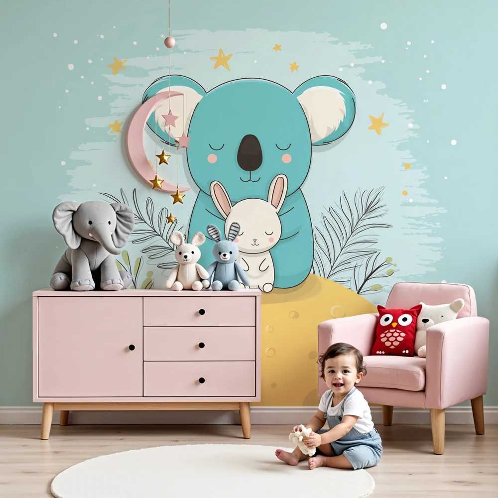 Lastenhuoneen tapetti | Koala ja pupu tähtien alla