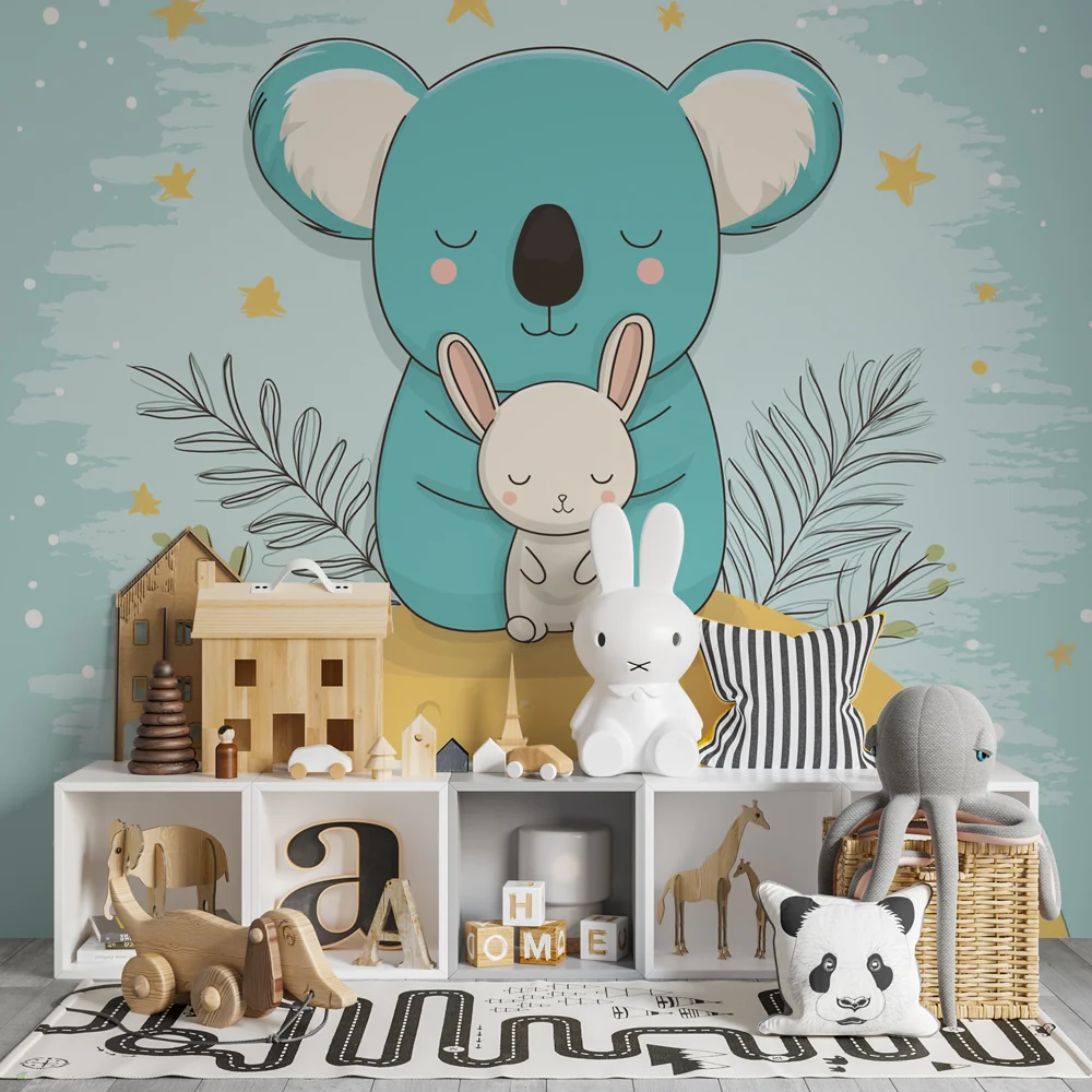 Lastenhuoneen tapetti | Koala ja pupu tähtien alla