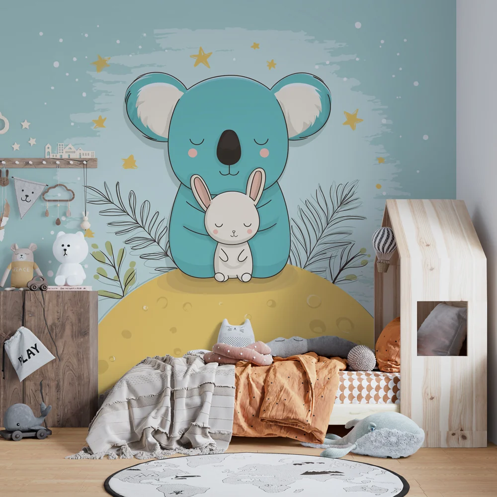 Lastenhuoneen tapetti | Koala ja pupu tähtien alla