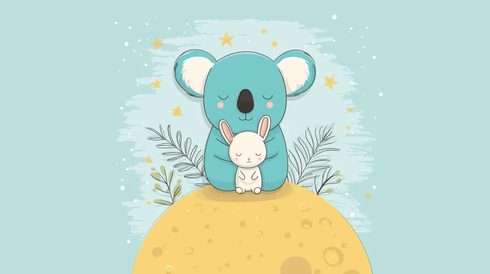 Lastenhuoneen tapetti | Koala ja pupu tähtien alla