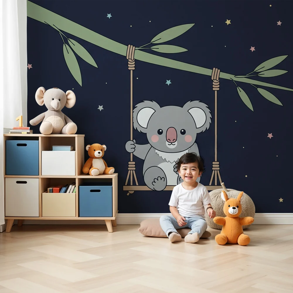 Lastenhuoneen tapetti | Koala riippuu tähtien alla