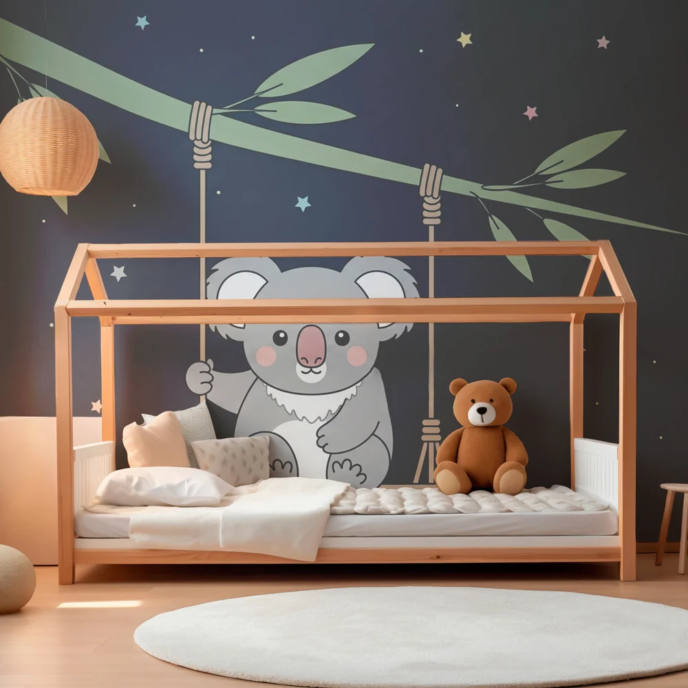 Lastenhuoneen tapetti | Koala riippuu tähtien alla
