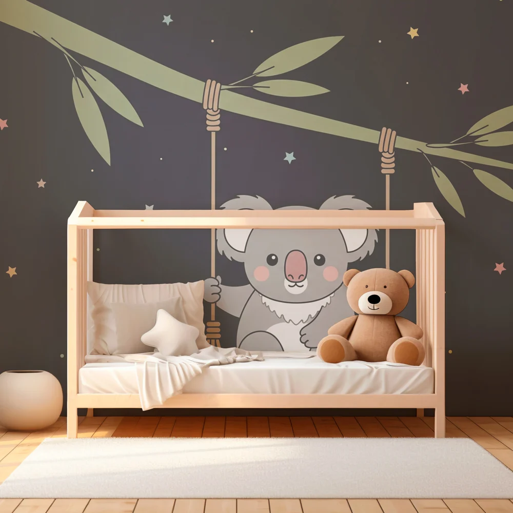 Lastenhuoneen tapetti | Koala riippuu tähtien alla