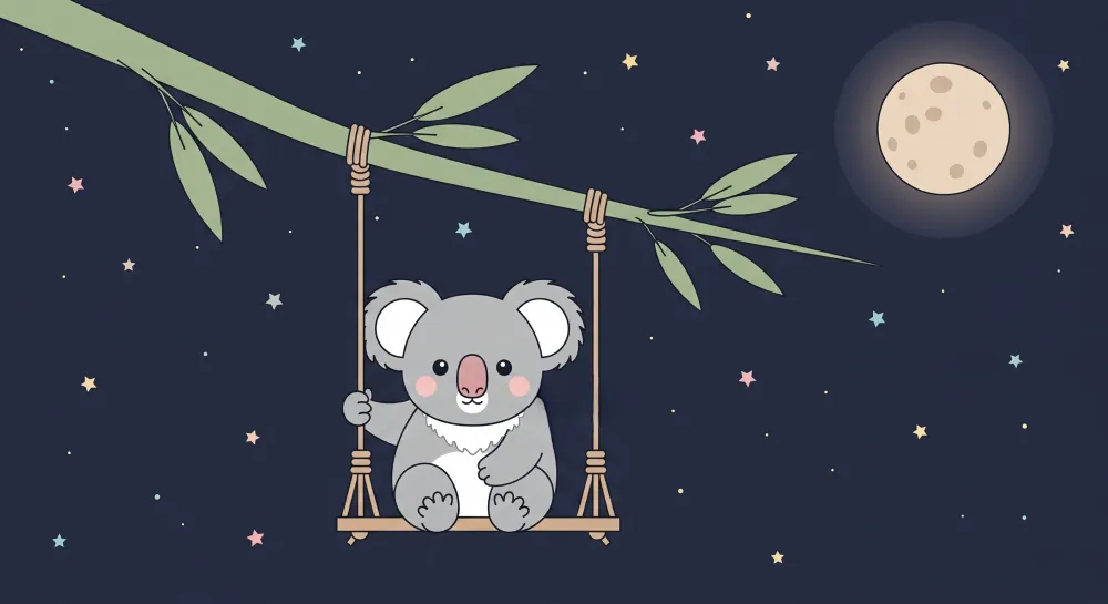 Lastenhuoneen tapetti | Koala riippuu tähtien alla
