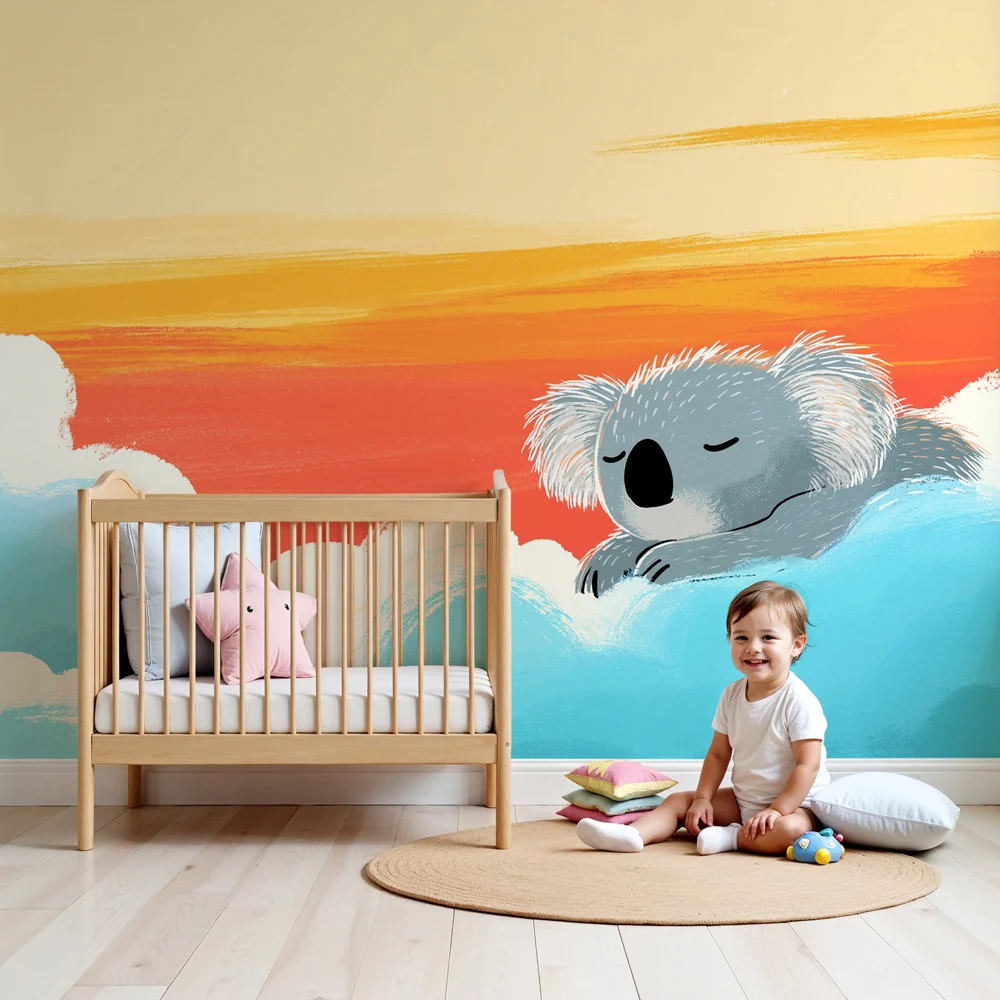Lastenhuoneen tapetti | Un koala rêveur parmi les nuages