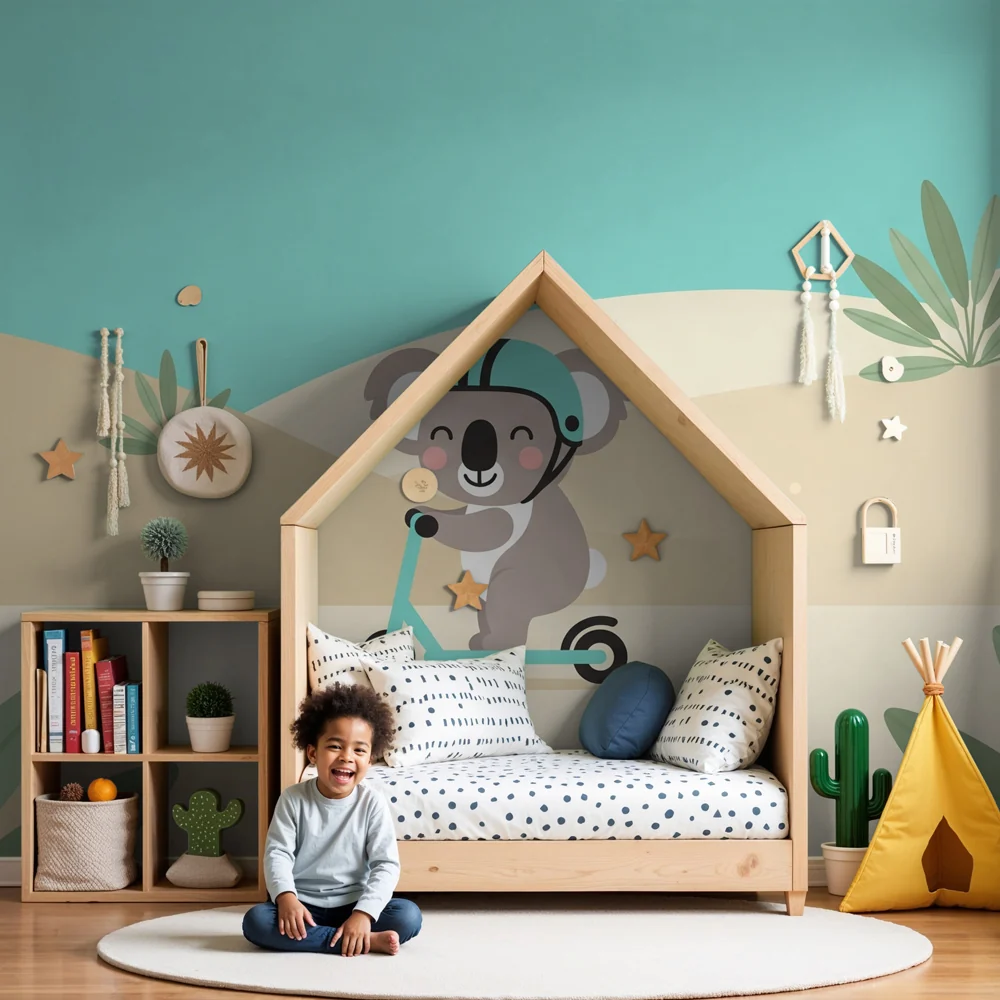 Lastenhuoneen tapetti | Koala skootterilla