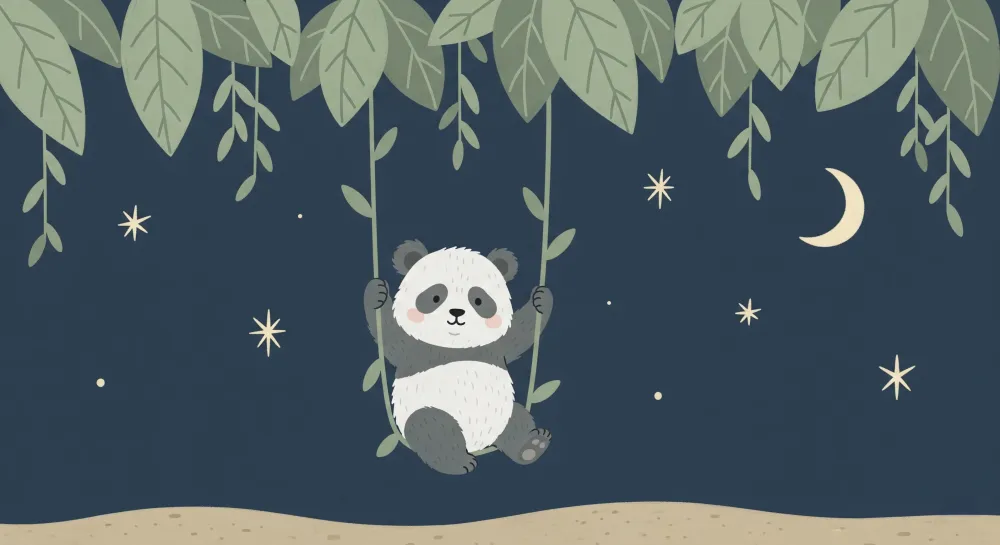 Lastenhuoneen tapetti | Leikkisä panda tähtien alla