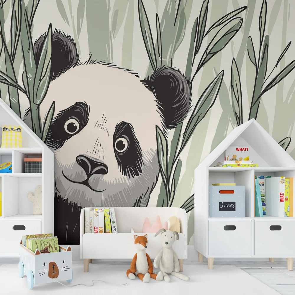 Lastenhuoneen tapetti | Leikkisä panda viidakossa