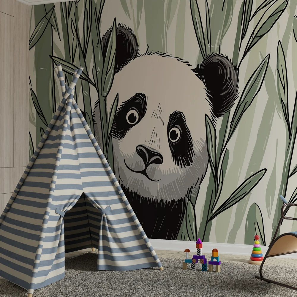 Lastenhuoneen tapetti | Leikkisä panda viidakossa