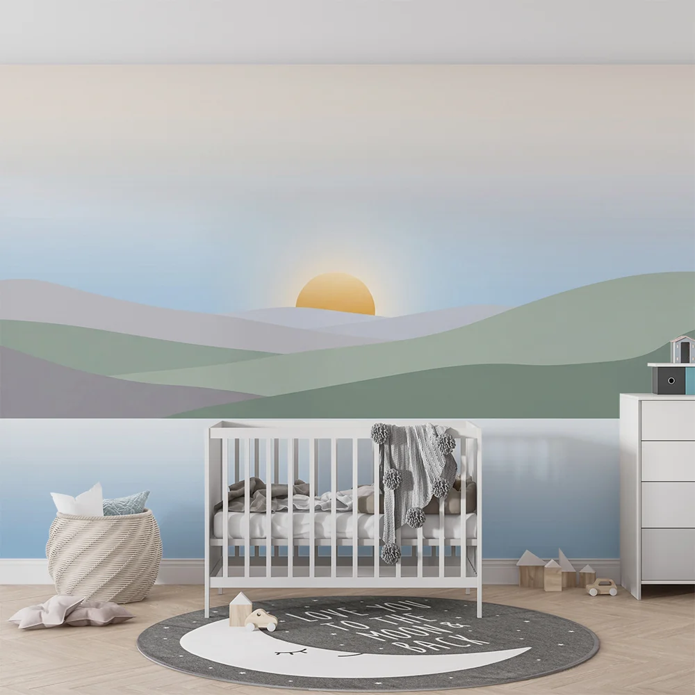 Lastenhuoneen tapetti | Lempeä maisema auringonnousulla ja rauhoittavilla kukkuloilla