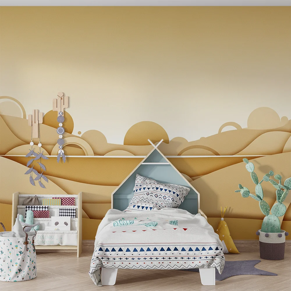Lastenhuoneen tapetti | Lempeä maisema beige- ja kultasävyissä