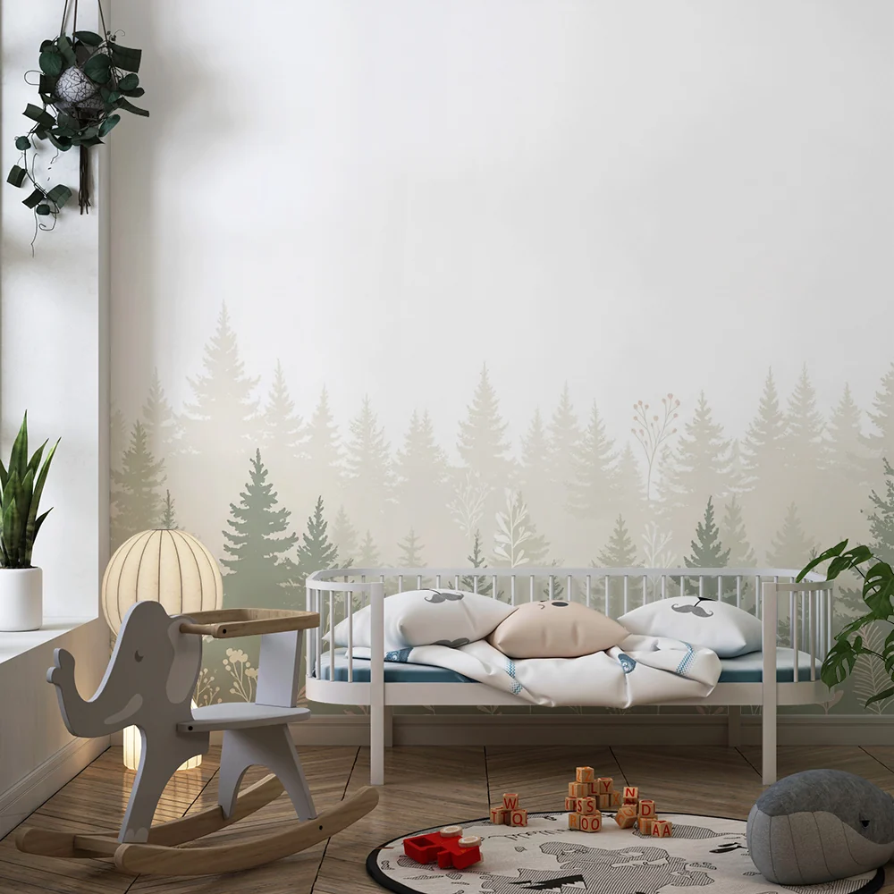 Lastenhuoneen tapetti | Lempeä metsä herkällä lehdillä